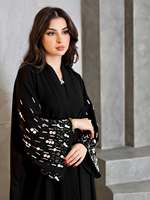 Nouvelle Abaya de luxe pour femmes musulmanes, ornée de perles noires, ouverte sur le devant, vêtement islamique élégant et occasionnel.