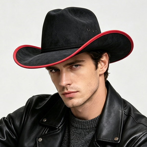 Nouveau Chapeau de Cowboy Western en Feutre de Daim à Large Bord avec Bordure Décorative Style Anglais Vintage pour l'Automne et l'Hiver, Chapeau de Voyage Chevalier Jazz - Product Image 1
