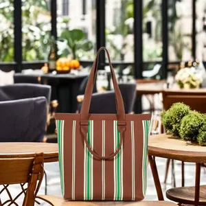 กระเป๋าสะพายไหล่ลายทางสำหรับผู้หญิง ทำจากโพลีเอสเตอร์ถักแบบชายหาด ขนาดใหญ่ จุของได้เยอะ ทนทาน พกพาสะดวก มีซิปและหูหิ้วสองข้าง - Product Image 2