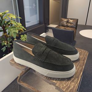 Mocassins rétro en cuir véritable pour hommes, à enfiler, plateforme haute, confortables, en <span class=keywords><strong>daim</strong></span> <span class=keywords><strong>vert</strong></span>, pour le bureau et la carrière, chaussures de marche robustes - Product Image 1