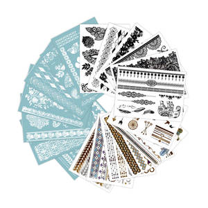 สติกเกอร์รอยสักโลหะสีทองฟอยล์สีเงิน,สติกเกอร์รอยสักชั่วคราว Mehndi กันน้ำสร้อยคอโซ่สีทองศิลปะบนร่างกาย - Product Image 4