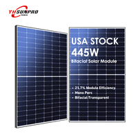 US STOCK Sunpro 445W Panneaux Solaires PERC Demi-Cellule Verre Unique Bifacial Transparent P-Type Cadre Noir Maille Blanche Module PV en CA