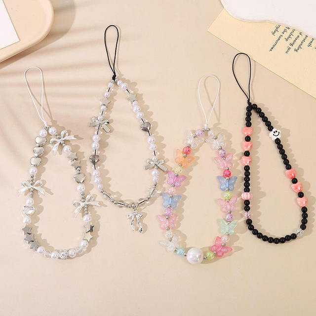 Phone Charm Strap Hand for iPhone Wrist Strap Camera Lanyard Pearl Beaded Cute Chain String Accessories Universal for iPhone