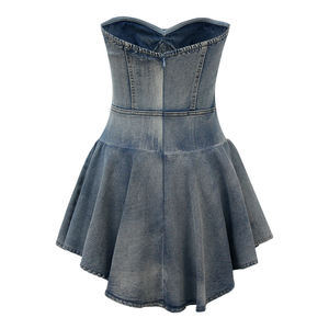 Robe Courte en Jean Vintage sans Bretelles pour Femme, Style <span class=keywords><strong>Corset</strong></span> Décontracté avec Jupe Évasée, Tenue de Soirée - Product Image 2
