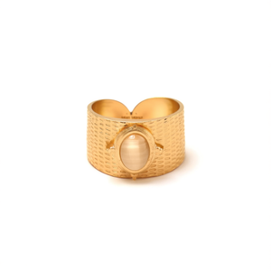 Fashion <b>Ring</b> 316L Stainless Steel PVD <b>Gold</b> Plating Oval Design Statement Jewelry - Product Image 2