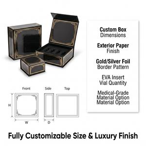 Scatola Regalo Magnetica di Lusso Personalizzata per Fiale, Finitura Nera Lucida con Bordo in Lamina d'Oro per Fiale Farmaceutiche, Mercato USA - Product Image 3