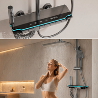 Système de douche intelligent à LED effet pluie en alliage d'aluminium, robinet mural pour salle de bain, idéal pour projets hôteliers et salles de bain, vente directe usine.