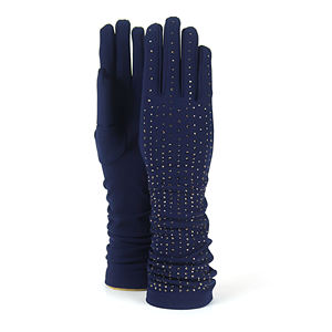 Guantes de Mujer Hechos en Italia, Guantes de Moda, Guantes de Tela con Pedrería. Brillante y para ocasiones elegantes. Material elástico - Product Image 1