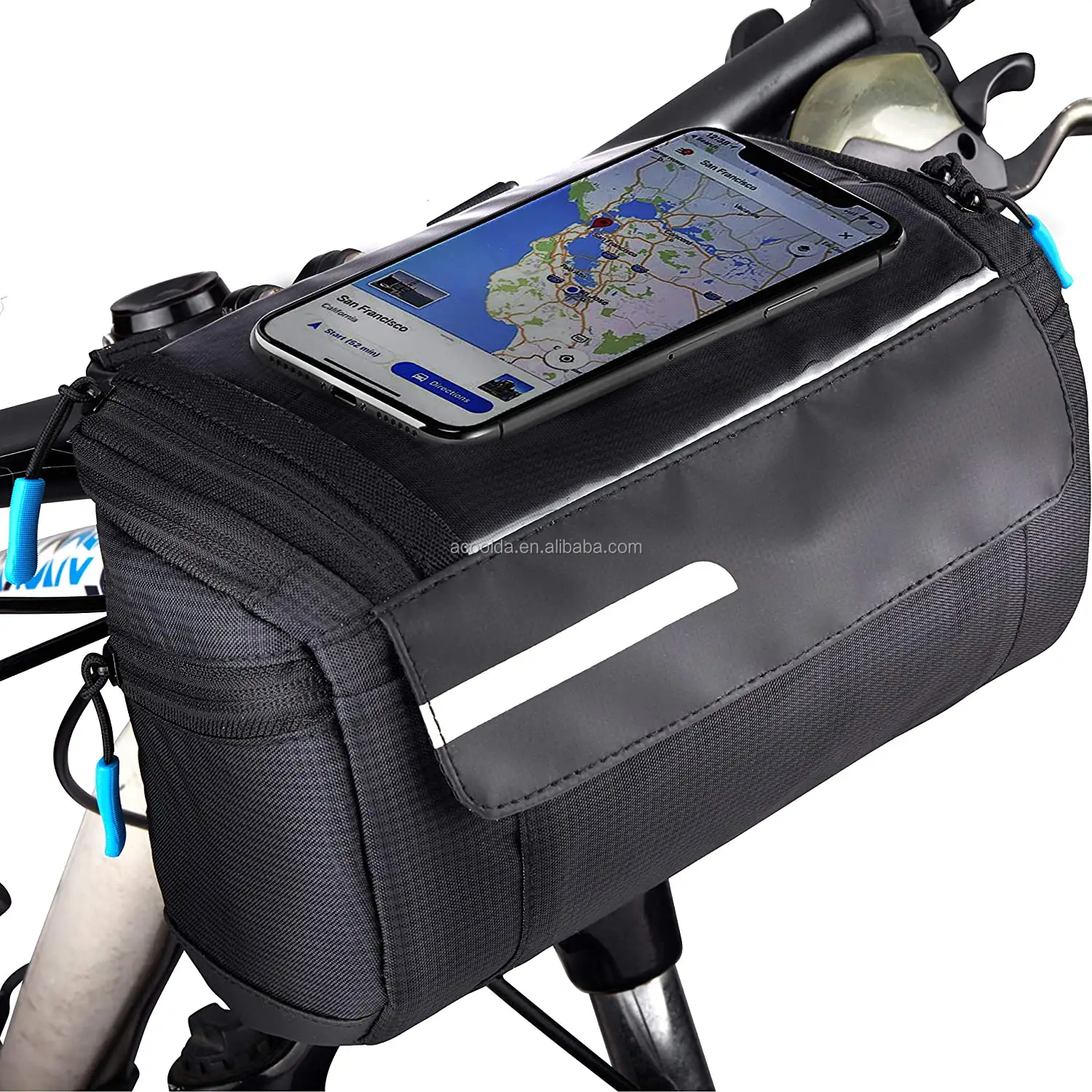 Bike Pouch Handlebars Bags Waterproof Compact Quick Release with Cellphone Holder Front Frame Storage Bags Basket for Bicycles