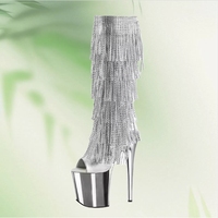 Bottes hautes à plateforme sexy en strass pour femmes, style gothique exotique, danseuse de pole, 8 pouces - 20 cm, or, été