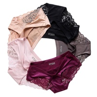 Culottes en satin de soie glacée pour femmes, lingerie en dentelle transparente, sous-vêtements sans couture pour femmes, lingerie sexy de haute qualité, lingerie noire