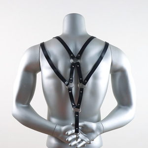 Arnés de cuero sintético negro para hombre con tirantes, correa de hombro, arnés de pecho y cinturón de cadena ajustable, estilo punk <span class=keywords><strong>gay</strong></span> para discoteca/disfraz - Product Image 6
