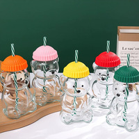 Gobelet en verre Ours Mignon avec couvercle à pression, paille anti-fuite, simple paroi, pour la maison