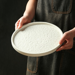 Nature Cream Glaze Ceramic Plato Raised Rim Flat Chef <b>Dish</b> <b>Sets</b> <b>Serving</b> Platter Fine Dining Restaurant Porcelain Dinner Plate - Product Image 5