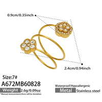 Bijoux de mode en gros, anneaux fins à double couche en acier inoxydable plaqué or 18 carats, anneaux ouverts exquis en zircon en forme de fleur pour femmes