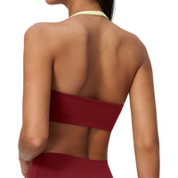 Soutien-gorge de yoga pour femme en nylon, color block, col halter, pour entraînement sportif et fitness, logo personnalisé