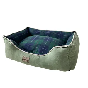 China Supplier's Solid Green Plaid Suede Rectangular Cat And Dog Bed Non-Colliding Washable Waterproof For Sleeping Resting