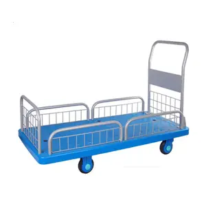 China Manufacturer Uni-Silent Loading Capacity 400kgs Platform Hand Truck Trolley with Guardrails PLA400-HL1