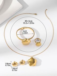 Ensemble de Bijoux en Acier Inoxydable Étoile Fleur: Collier Ras-du-Cou, Chaîne Claviculaire, Bracelet et Bague pour Femme - Product Image 4