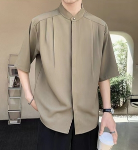 <span class=keywords><strong>Camisa</strong></span> <span class=keywords><strong>blanca</strong></span> con cuello levantado para hombre, camisas <span class=keywords><strong>de</strong></span> <span class=keywords><strong>manga</strong></span> <span class=keywords><strong>corta</strong></span> con <span class=keywords><strong>botones</strong></span> ocultos informales <span class=keywords><strong>de</strong></span> negocios <span class=keywords><strong>de</strong></span> verano - Product Image 3