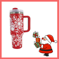 Gobelet isotherme de Noël imprimé de 40 oz avec poignée et couvercle à paille, double paroi sous vide, réutilisable, vente en gros