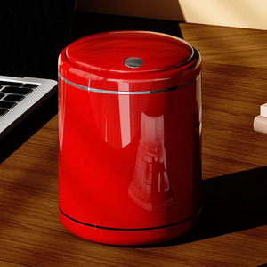 Mini Cylindrical Trash Can With Lid For Home Office Bedroom Living Room Indoor Use Red Green Color Options - Product Image 3