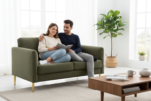 Sofá Cama Moderno de Corduroy Cuadrado con Cojines Tapizados de Felpa y Estructura de Madera Sólida, Mueble Compacto para Sala de Estar o Apartamento - Product Image 3