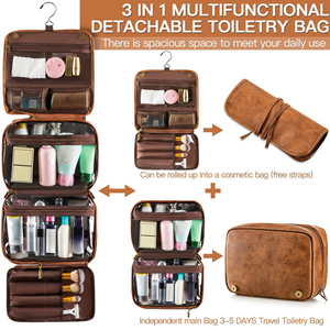 Neceser de Viaje Colgante 3 en 1 de Gran Capacidad, Desmontable, de Cuero PU para Hombre - Product Image 2