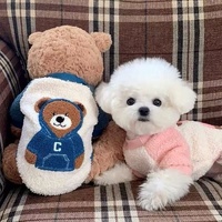 Gilet en peluche pour chien et chat, motif ours rose, tendance, écologique, confortable et chaud, en polyester, pour l'automne, l'hiver et le printemps