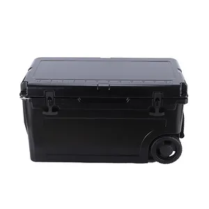 China Hot Sales 55QT Zwarte Kleur Plastic Rotatiegegoten Wheeler Harde Koelbox Met Custom Logo