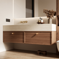 Meuble de salle de bain haut de gamme de style européen, noir et blanc, avec double vasque suspendue