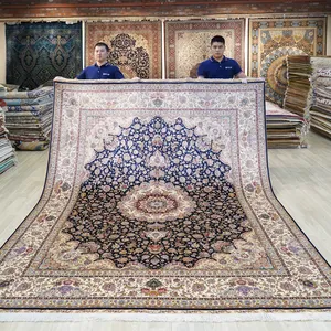 Karpet Persia 8x10ft karpet Qum tersimpul tangan dibuat tenunan tangan karpet sutra desainer kualitas tinggi