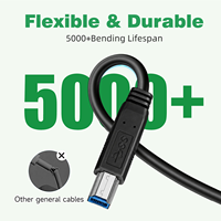 Kabel USB 3.0 WISTAR Tipe A Male ke B Male, Kabel Printer Kompatibel untuk Hard Disk Drive, Printer, Scanner, USB Hub, Monitor, dll.