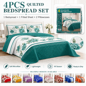 Großhandel King-<span class=keywords><strong>Size</strong></span> Bettwäsche-Set 4-teilig Gesteppte Tagesdecke Bettüberwurf Spannbettlaken und Kissenbezüge Sofort Lieferbar - Product Image 5