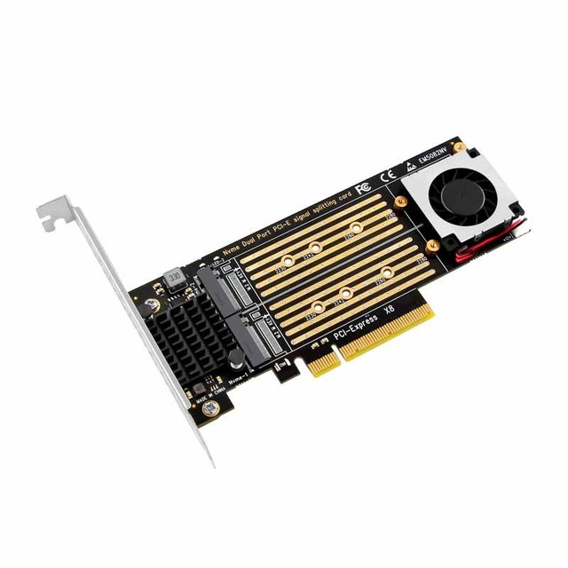 Dual-bay NVME to PCI-E X8 Adapter Card Computer Pcie to M.2 Nvme Expansion Card