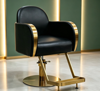 Chaise de salon moderne minimaliste noire et or, coussin épais, levage hydraulique, base ronde, repose-pieds, chaise de coiffeur