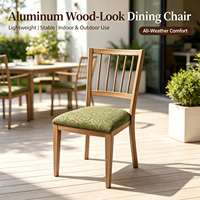 Ensemble de chaises de salle à manger en aluminium imitation bois pour intérieur et extérieur, siège rembourré en tissu, table de salle à manger pour restaurant et hôtel, combinaison de 4 chaises