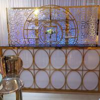 Lingkaran O bentuk Bar meja persegi panjang Bar meja prasmanan warna emas akrilik putih papan acara furnitur