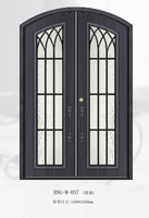 Porte d'entrée simple en fer forgé au design moderne, sécurité renforcée, verre trempé, anti-effraction, prévention des incendies