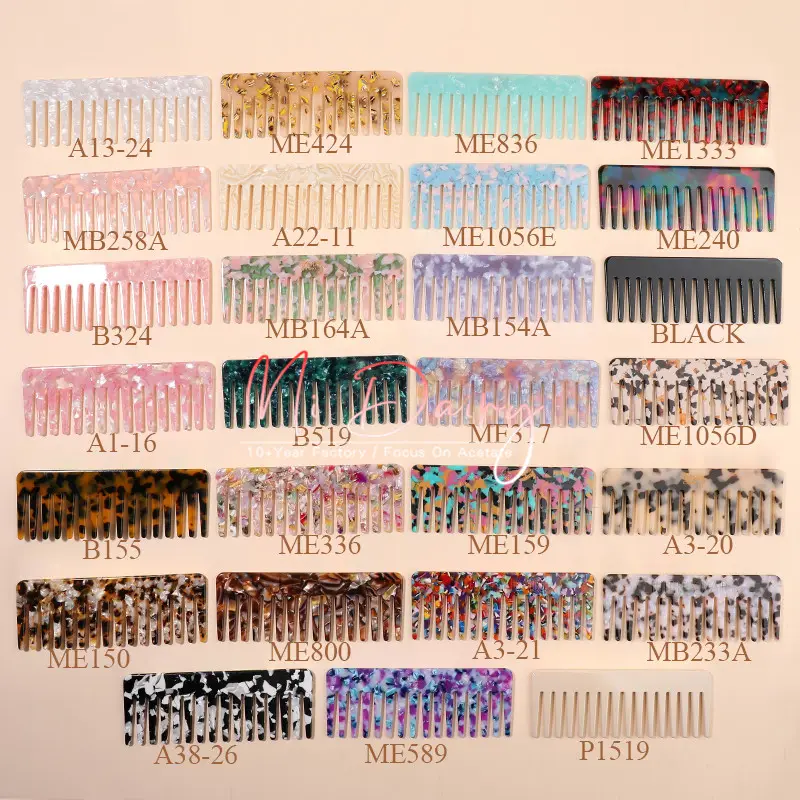 MiDairy CUSTOM LOGO 4mm thickness custom logo size koran hair curls shower combs acetate acrylic hair combs