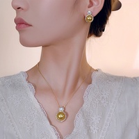 Parure de bijoux élégante en cuivre écologique plaqué or pour femme, collier et boucles d'oreilles en perles de coquillage 16-12mm, pour le quotidien et les soirées