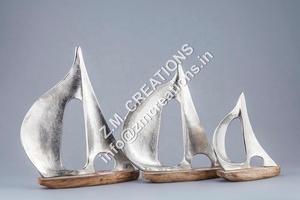 Escultura de Barco de Aluminio en Tendencia, con Base de Madera de Mango, Diseño Moderno, Decoración para el Hogar para Navidad y Festividades - Product Image 2