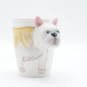 Kualitas tinggi stok pabrik porselen baru cangkir 3D mengkilap murah bentuk bulldog keramik mug kepribadian OEM