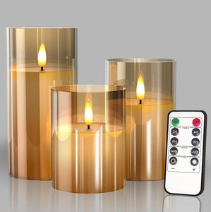 <b>Set</b> of 5 Home Decoration Pillar White Glass Warm Light Remote Flickering Led <b>Candle</b> - Product Image 1