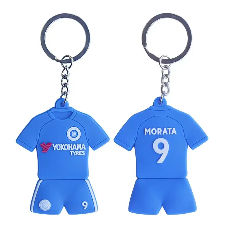 Op Maat Gemaakte Goedkope Custom Voetbalclub Team Souvenir T-Shirt Pvc Rubber Sleutelhanger