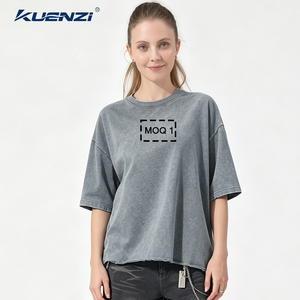 Kuenzi Heavyweight 350GSM 100% Cotton Wash Vintage Color Washed Boxy Wide Version with Rough Edges <strong>Women</strong> <strong>T</strong>-<strong>Shirt</strong> Streetwear - Product Image 2