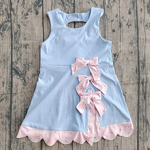 Pre-orden MOQ 5 Vestido de Algodón Orgánico Suave con Estampado de Halloween y Lazos Azules para Niños, Ropa Deportiva al por Mayor, Boutique Trendyism - Product Image 1