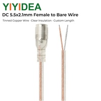 Câble avec prise femelle DC 5,5x2,1 mm, fils étamés, isolation en PVC transparent, longueur personnalisée