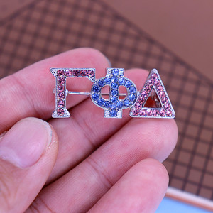 Personalizar joyería de hermandad 1943 bebé rosa y azul cristal mariposa letras griegas Gamma Phi Delta broche de moda - Product Image 1