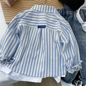 Tongxingyuan Boys Striped Shirt Cotton Woven Autumn 2024 Spring Fall Kids Top Blue White Stripes NT286 - Product Image 3
